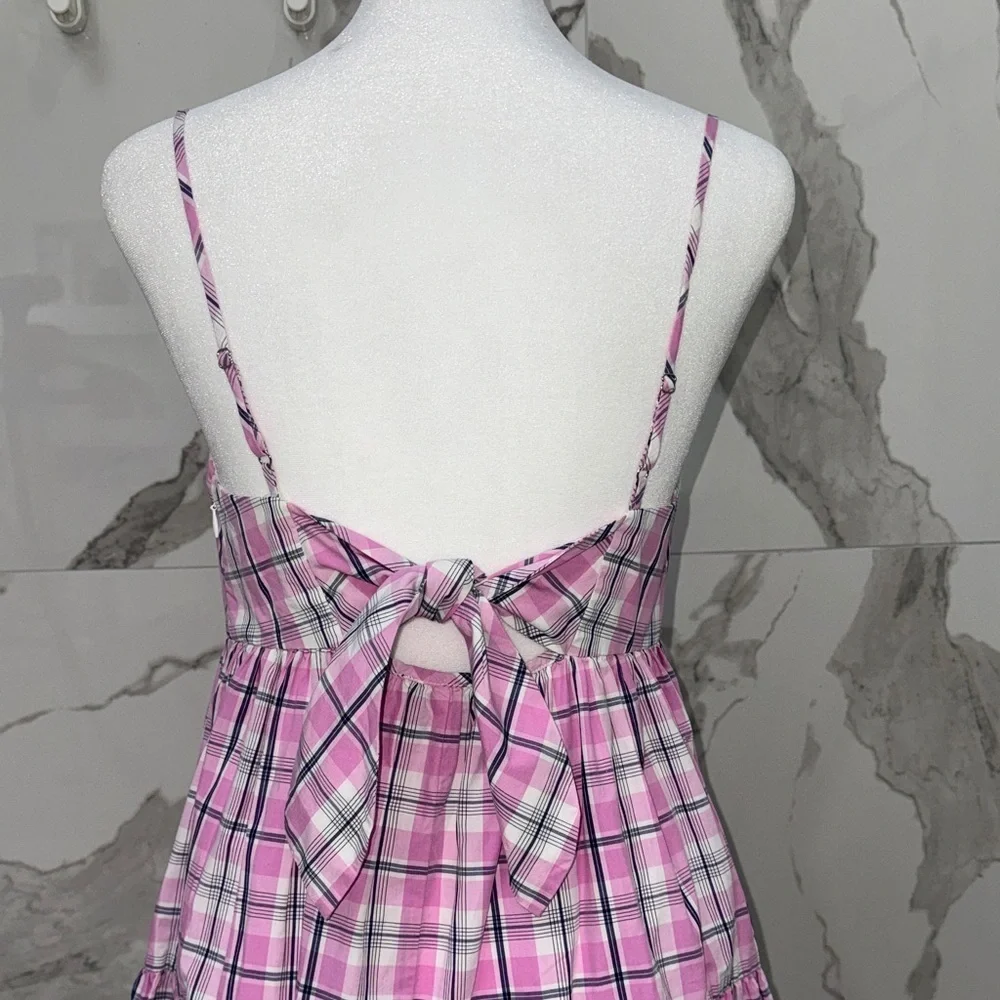 J. Crew Pink Violet Plaid Tie-back Tiered Poplin Midi Dress Size 4